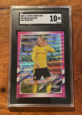 🔥 Erling Haaland 2020-21 Topps Chrome UEFA Pink Xfractor SGC 10