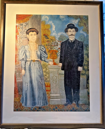 Naive Volkskunst griechischer Künstler lithographischer Druck von Paar - Pilion frisch verheiratet - Bild 13 von 14