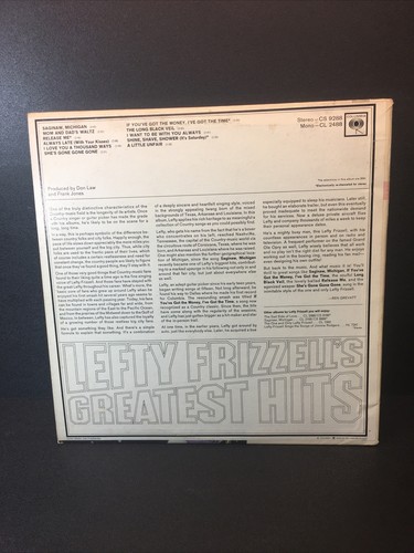 Lefty Frizzell's Greatest Hits LP VG++, Columbia CS 9288 - 第 2/7 張圖片
