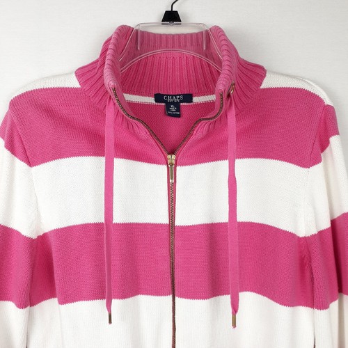 Suéter De Colección Chaps Para Mujer Cuello Simulado Rosa Blanco Rayas Cremallera Completa Talla XL DEFECTUOSO - Imagen 2 de 19