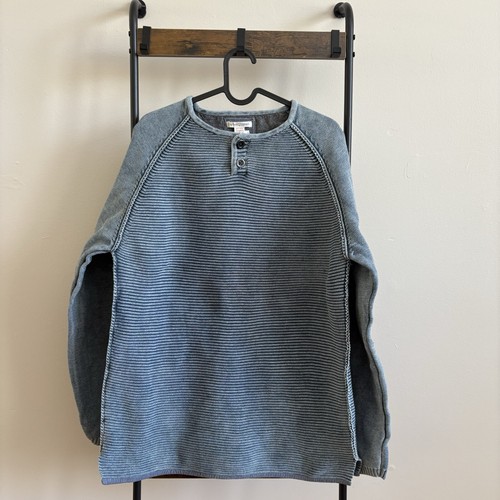 Carbon 2 Cobalt Knit Sweater Men L Blue Washed Denim Heavy 100% Cotton