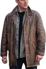 Dean Winchester Jacket - Jensen Ackles Brown Vintage 3/4 Mid Length Leather Coat