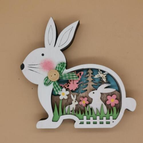 2025 New Easter Decoration for Home Wooden Easter Bunny LED Light Easter Craft E - Picture 13 of 32