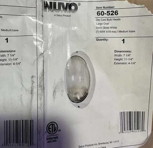 Nuvo Lighting 60/526 Bulkhead 1-Light Large Oval 60W A19, Semi Gloss White - Picture 1 of 2