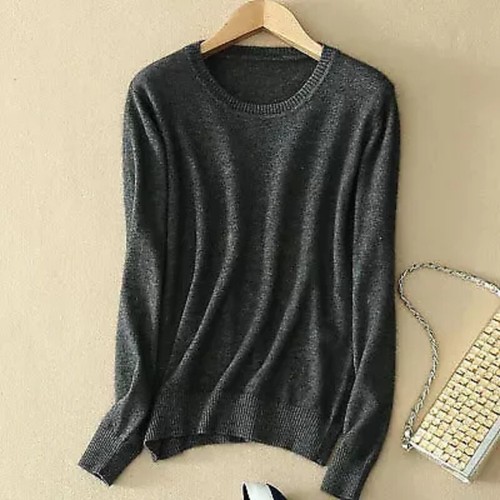 Women Wool Cashmere Sweater Knitted Pullover Slim Crew Neck Sweater Solid Jumper - Picture 23 of 39