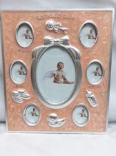 New Baby Girl MY FIRST YEAR Enamel Salmon Pink Silver OVAL Photo PICTURE FRAME