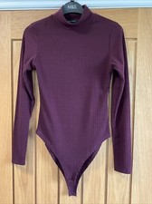 BNWT New Look Burgundy Long Sleeve Turtle Neck Ribbed Bodysuit Size 8