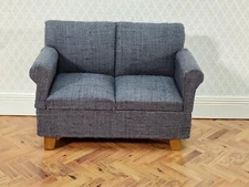 Dollhouse Modern Sofa Loveseat Couch Small Dark Gray 1:12 Scale Miniature