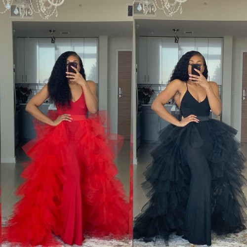 Black Red Tiered Tulle Detachable Skirt Wedding Removable Train Plus Size Custom - Picture 2 of 12