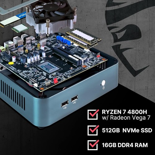 Shinobi Mini Gaming PC AMD Ryzen 7 4800h Vega 7 iGPU, 16Gb DDR4 512GB NVME 11PRO - Picture 2 of 7