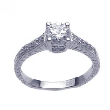 Sterling Silver Engagement CZ Ring w/ 6mm 1 ct Brilliant Cut Center CZ Stone