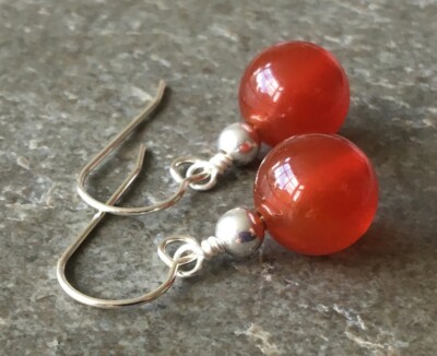 Roter Karneol Edelstein & Sterling Silber Ohrhänger + Geschenkbox