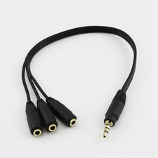 Gold 3.5mm 1/8" 4 Pole Male to 3 x 3.5mm Female Audio Splitter Adapter Cable 1FT