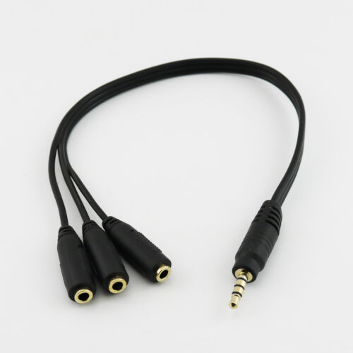 Gold 3.5mm 1/8" 4 Pole Male to 3 x 3.5mm Female Audio Splitter Adapter Cable 1FT - Picture 1 of 7