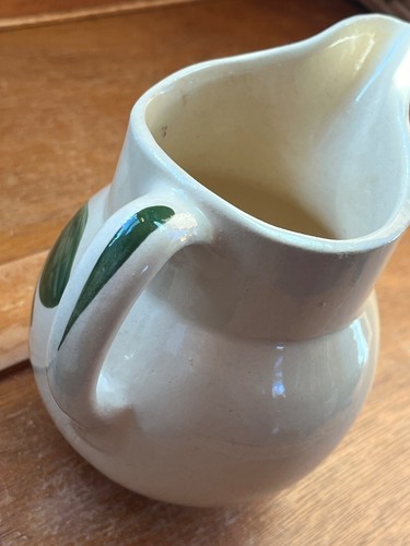 Vintage Watt Made in USA #15 Marked Small Tan w Red Apple Pottery Pitcher - 5.25 - Picture 7 of 15