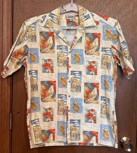 Campia Moda Button Up Hemd Herren Gr. M Kurzarm Ananas Blumen Hawaii