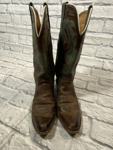 Old West Womens Jama Vintage 6.5M Blue Inlay Cowgirl Boot Snip Toe LF1526 - Picture 3 of 6