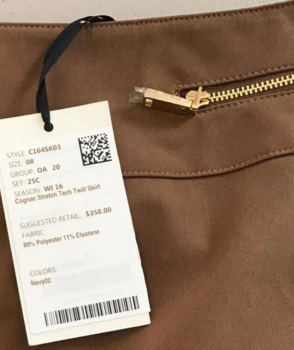 NEW $358 WORTH 8 Medium Camel Brown Stretch Twill Designer Womens Skirt NWT - Picture 5 of 6