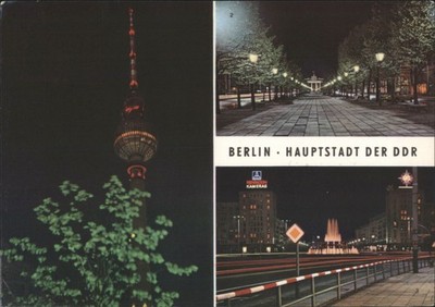 Muller Berlin, Germany TV Tower Illuminated City Views Night 1982 Vintage