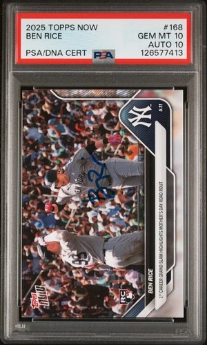 2025 TOPPS NOW #168 BEN RICE PSA 10 AUTO 10