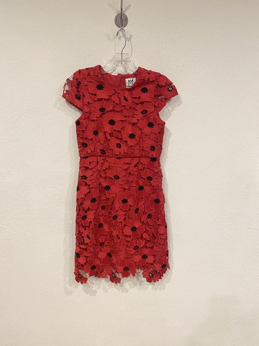 Milly Minis Dress Girls 14 Red 3D Poppy Floral Lace Cap Sleeve Party 90KG89