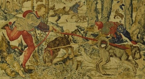 Stunning Large Vintage French Printed Linen Wall Hanging, Tapestry Hunting Scene - Picture 3 of 24