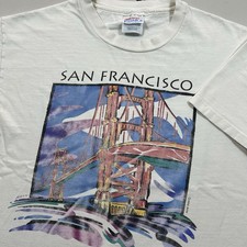 Vintage 90s San Francisco California Art Shirt Golden Gate Bridge Graphic Large