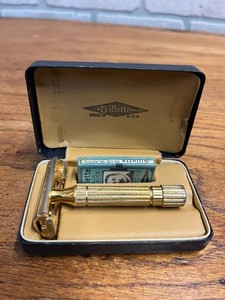 Gillette 1949 Aristocrat Safety Razor DE TTO GOLD Plated w/ Case
