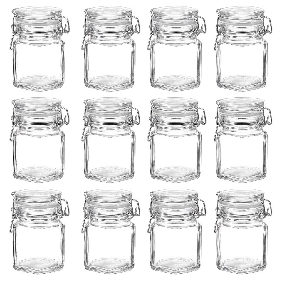 Mini tapa de abrazadera hexagonal para tarro de especias de vidrio - contenedor de almacenamiento hermético. (2 oz) Foto 4 de 4