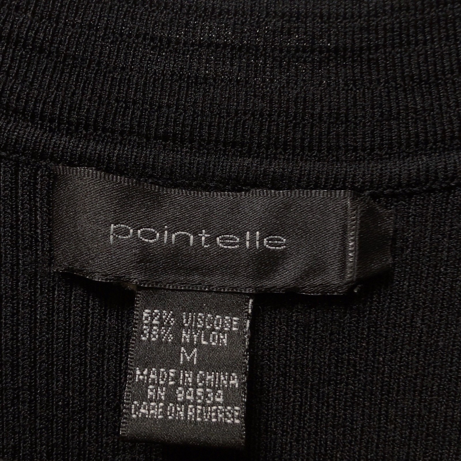 Pointelle Solid Black Square Neckline Ribbed Long… - image 3