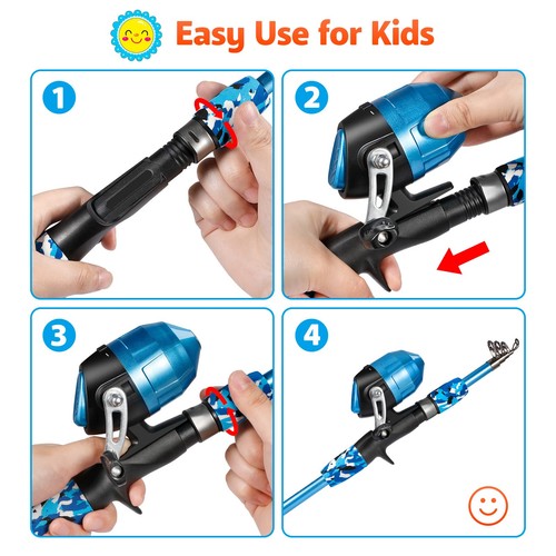 PLUSINNO Kids Fishing Pole with Spincast Reel Telescopic Fishing Rod Combo Fu... - Picture 4 of 8