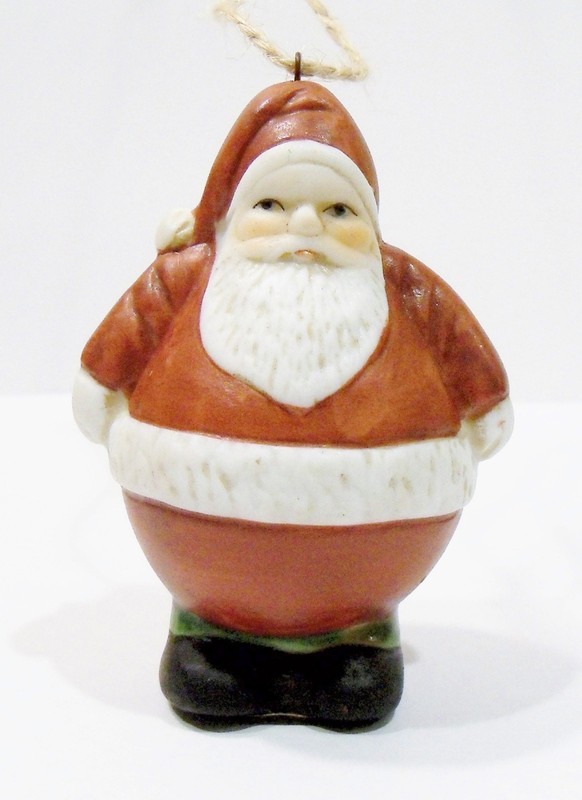 Santa Claus Roly Poly Folk Art Rustic Hand Painted Porcelain Global Art Ornament