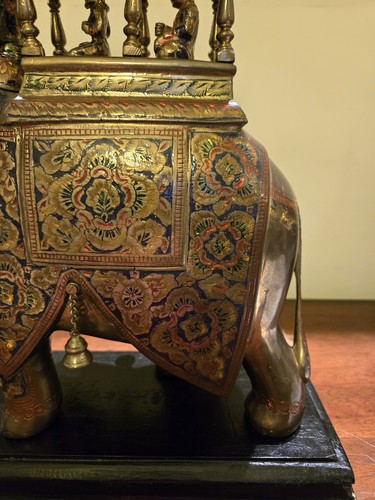 Brass & Enamel Indian Moradabadi Hathi Howdah(Elephant Carriage)Carrying Royals - Picture 10 of 17