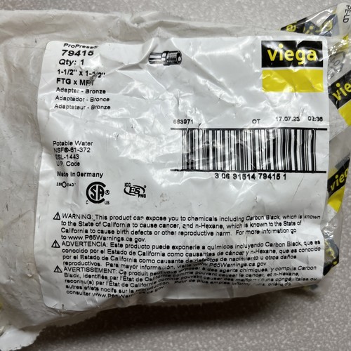 VIEGA PROPRESS Crimp Adapter Fitting: Straight, 1 1/2 in CTS x 1 1/2 in