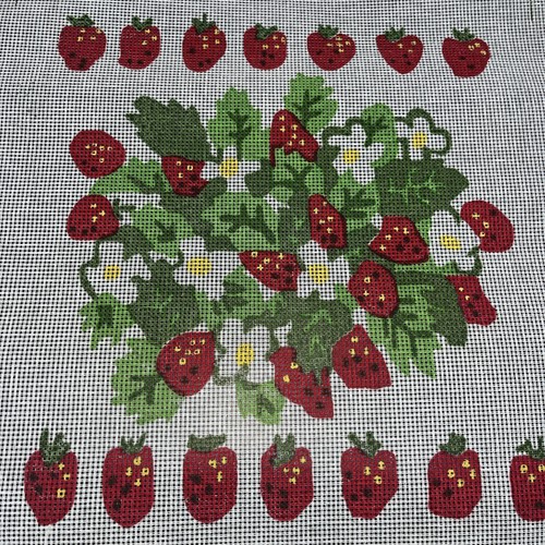 Vintage Bernat Needlepoint Canvas Strawberries - Picture 2 of 7