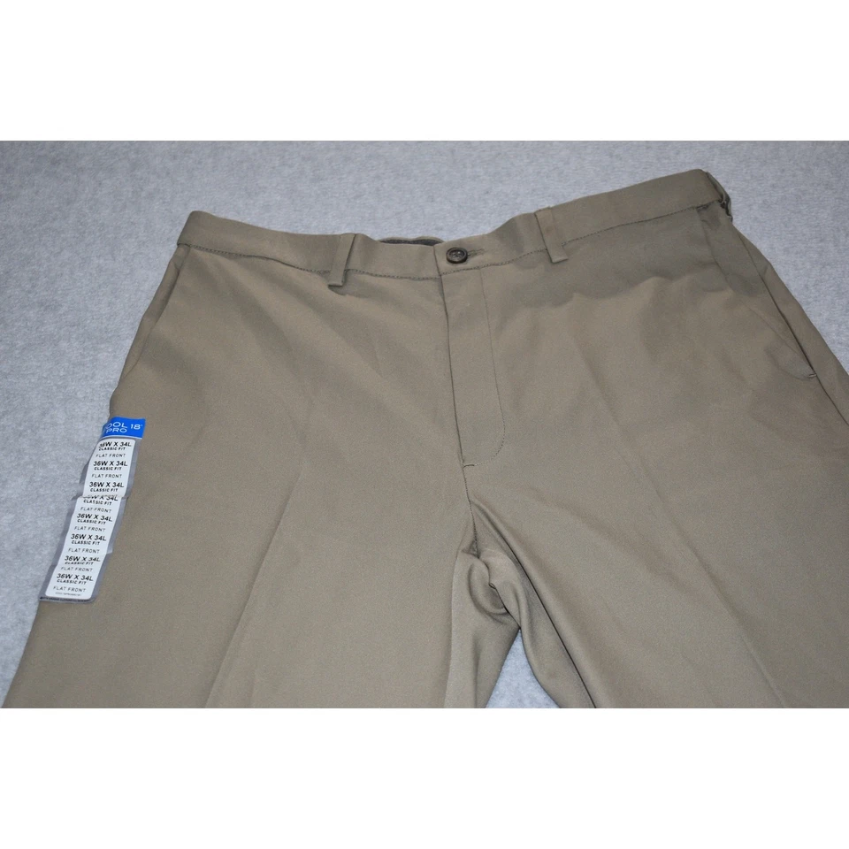 Pantalones de golf Haggar Cool Pro 18 para hombre talla 36 x 34 tostados planos rectos poli NUEVO Foto 3 de 4