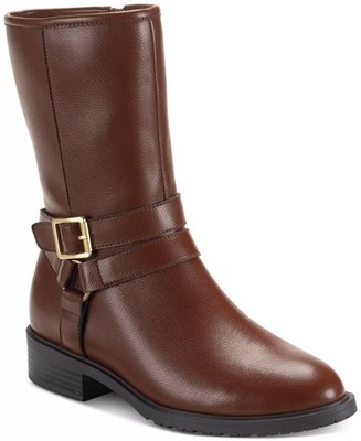 Style & Co Womens Valeriee Mid Shaft Inside Zipper Boots Cognac Size 7.5M NEW