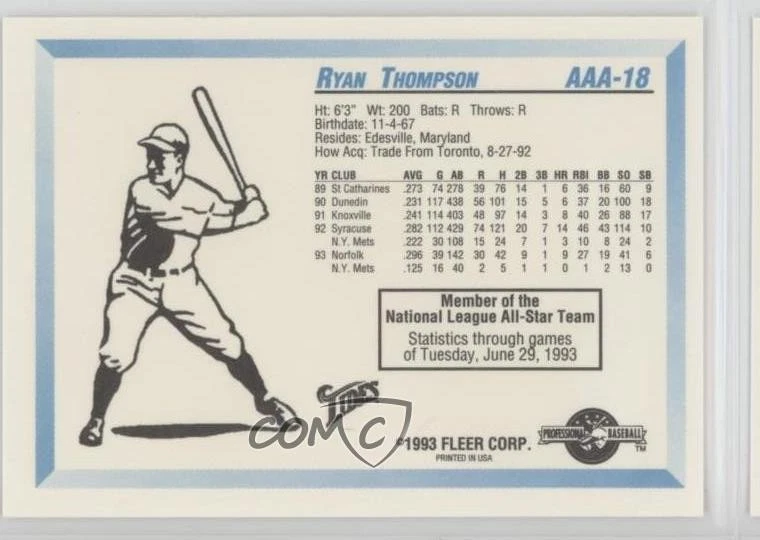 1993 Fleer ProCards AAA All-Star Game Ryan Thompson #AAA-18 - Image 2 of 2