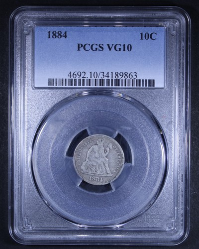 1884 Seated Liberty Dime - 10c PCGS VG10