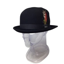 Conner Handmade Hat Bowler NWOT 100 Wool XL Black Waterproof Feathers C1014-04