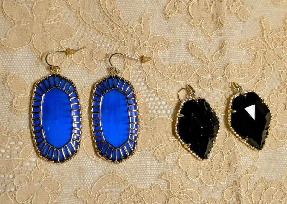 Kendra Scott Lot Of Earrings 2 Pairs, Cobalt Blue Delilah & Black Onyx Corley  - Image 2 of 4