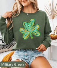 St Patrick's Four Leaf Clover Sweatshirt, Watercolor St Patrick shirt, Vintage R