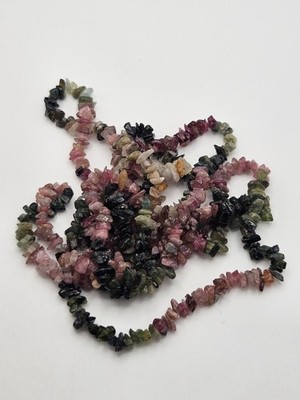 Tourmaline Multi Color Chip Bead Delicate String Necklace Pink & Green 34''