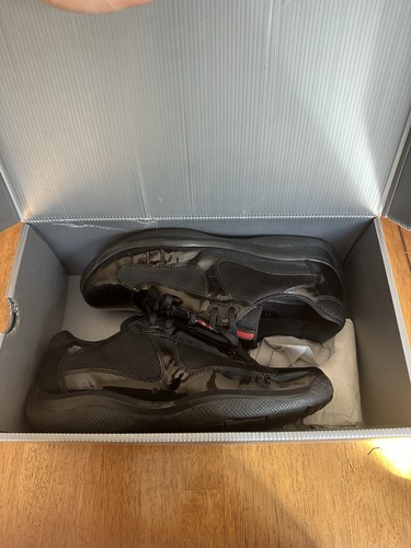 Herren Vintage Prada American Cup Lackleder Schwarz Turnschuhe Größe 10 - Bild 6 von 7