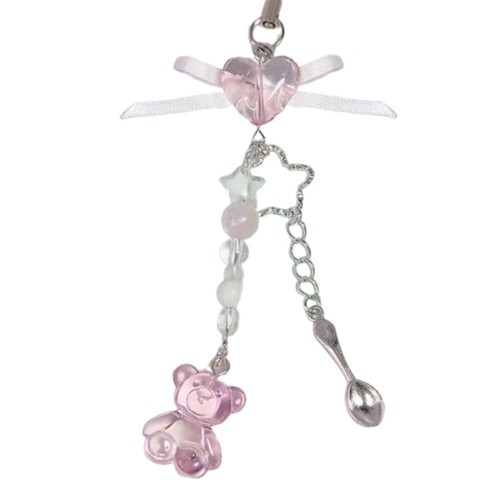 Pink Bowknot Phone Chain Bear Bowknot Sweet Keychain Bag Ornament - Photo 4 sur 11