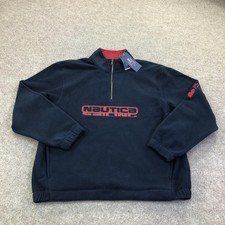 Nautica Sweatshirt Mens Medium Blue NAUTEX 1/4 Zip Mock Neck Fleece Sailing Logo