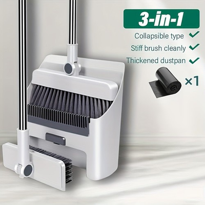 #ad 3pcs Broom Dustpan Brush Cleaning Set w Comb Tooth for Home Patio Outdoor $26.99