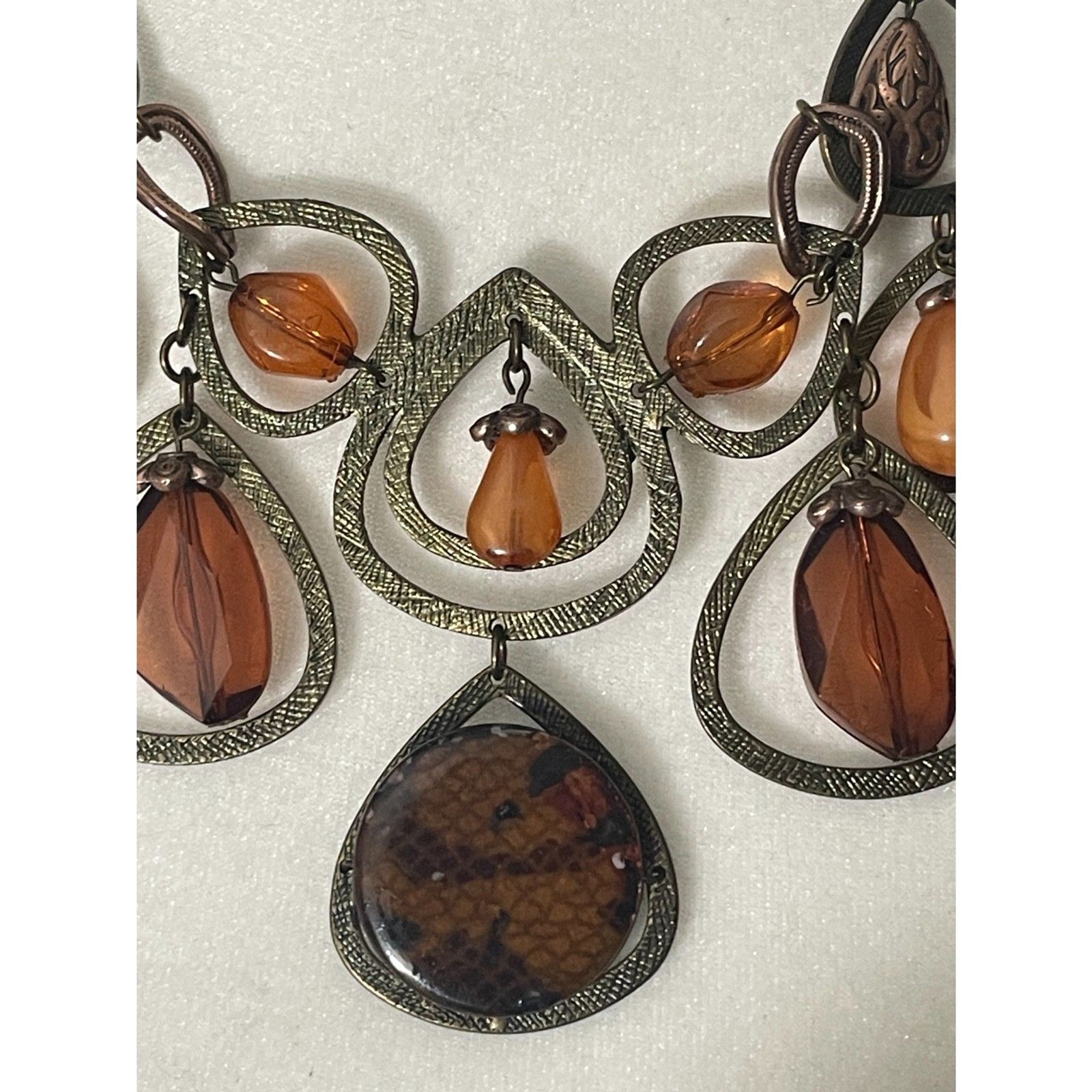 Ruby Rd Beaded Statement Necklace Bronze Tone Amb… - image 5