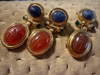 Vintage Unsigned Givenchy Style Egyptian Revival Scarab Earrings & Pendant Set
