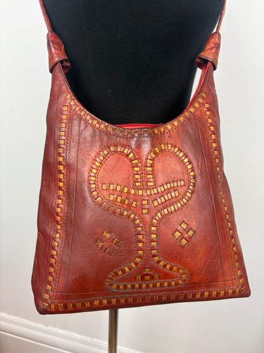Bellissima borsa a tracolla vintage in pelle marrone chiaro - Foto 4 di 9